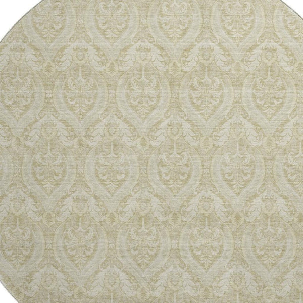 HomeRoots 8' Beige and Ivory Floral Round Rug - Stylish, Washable, UV-Protected, Stain-Resistant Home Decor 649771