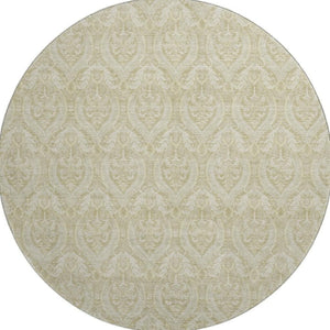 HomeRoots 8' Beige and Ivory Floral Round Rug - Stylish, Washable, UV-Protected, Stain-Resistant Home Decor 649771