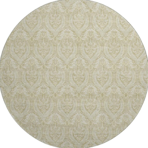 HomeRoots 8' Beige and Ivory Floral Round Rug - Stylish, Washable, UV-Protected, Stain-Resistant Home Decor 649771