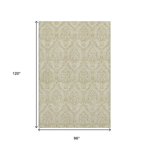 HomeRoots 8' X 10' Floral Beige Ivory Washable Area Rug with UV Protection for Style & Durability in Homes 649772