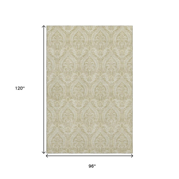 HomeRoots 8' X 10' Floral Beige Ivory Washable Area Rug with UV Protection for Style & Durability in Homes 649772