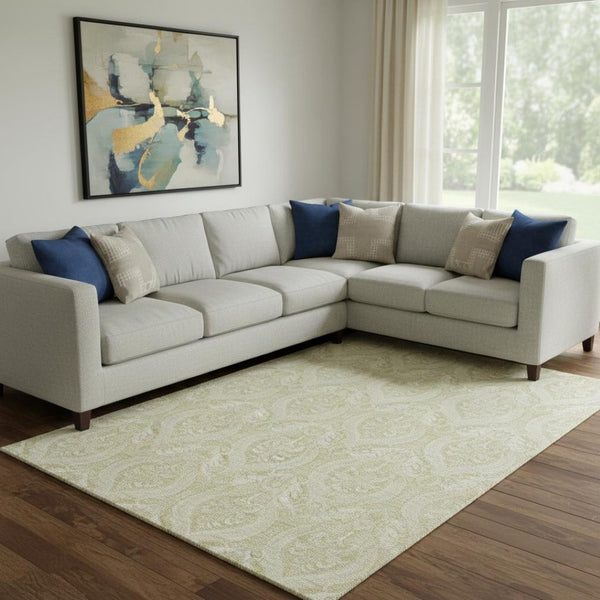 HomeRoots 8' X 10' Floral Beige Ivory Washable Area Rug with UV Protection for Style & Durability in Homes 649772