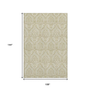 HomeRoots 9' X 12' Beige And Ivory Floral Area Rug - Washable, UV Protected, Stain-Resistant, Durable Design 649773