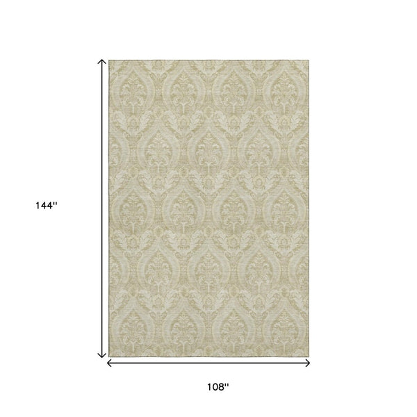 HomeRoots 9' X 12' Beige And Ivory Floral Area Rug - Washable, UV Protected, Stain-Resistant, Durable Design 649773