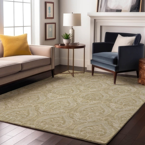 HomeRoots 9' X 12' Beige And Ivory Floral Area Rug - Washable, UV Protected, Stain-Resistant, Durable Design 649773