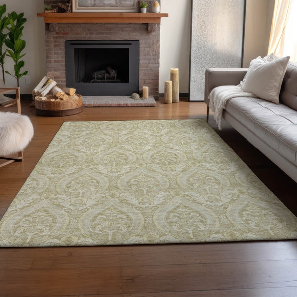 HomeRoots 9' X 12' Beige And Ivory Floral Area Rug - Washable, UV Protected, Stain-Resistant, Durable Design 649773