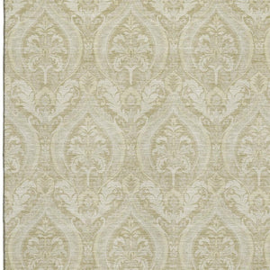 HomeRoots 9' X 12' Beige And Ivory Floral Area Rug - Washable, UV Protected, Stain-Resistant, Durable Design 649773