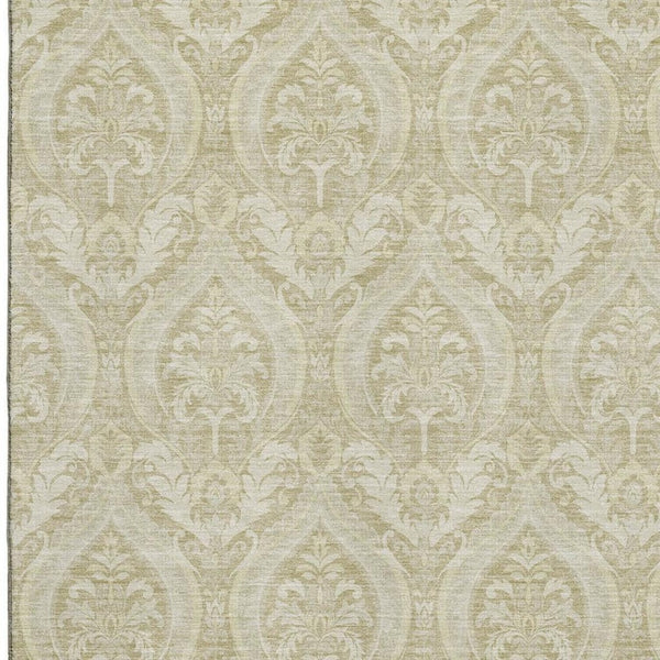 HomeRoots 9' X 12' Beige And Ivory Floral Area Rug - Washable, UV Protected, Stain-Resistant, Durable Design 649773