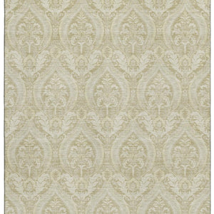 HomeRoots 9' X 12' Beige And Ivory Floral Area Rug - Washable, UV Protected, Stain-Resistant, Durable Design 649773