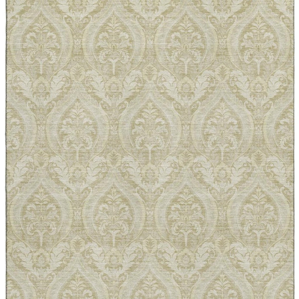 HomeRoots 9' X 12' Beige And Ivory Floral Area Rug - Washable, UV Protected, Stain-Resistant, Durable Design 649773