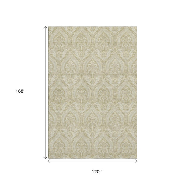 HomeRoots 10' Beige and Ivory Floral Washable Area Rug - UV Protected, Stain Resistant for Family Spaces 649774