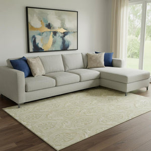 HomeRoots 10' Beige and Ivory Floral Washable Area Rug - UV Protected, Stain Resistant for Family Spaces 649774