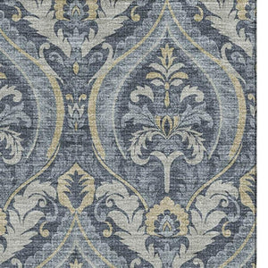 HomeRoots 5' X 8' Blue and Ivory Floral Area Rug - Durable, Washable, UV-Protected, Ideal for Homes with Kids & Pets 649776