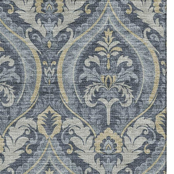 HomeRoots 5' X 8' Blue and Ivory Floral Area Rug - Durable, Washable, UV-Protected, Ideal for Homes with Kids & Pets 649776