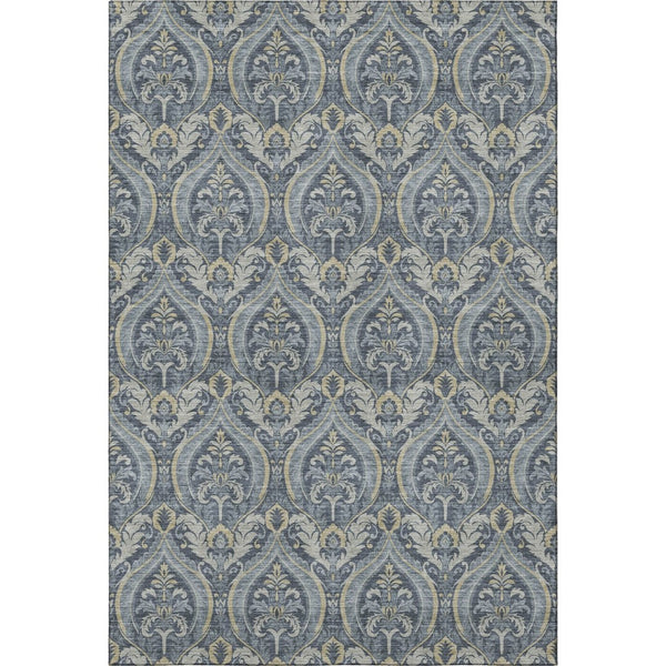 HomeRoots 5' X 8' Blue and Ivory Floral Area Rug - Durable, Washable, UV-Protected, Ideal for Homes with Kids & Pets 649776