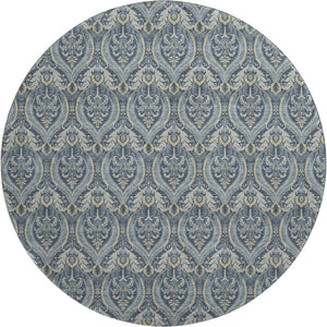 HomeRoots 8' Blue And Ivory Floral Round Rug – Washable, UV Protected, Durable, Ideal for Homes with Kids & Pets 649777