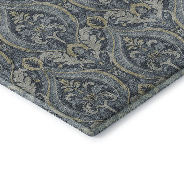 HomeRoots 8' Blue And Ivory Floral Round Rug – Washable, UV Protected, Durable, Ideal for Homes with Kids & Pets 649777