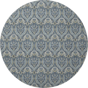HomeRoots 8' Blue And Ivory Floral Round Rug – Washable, UV Protected, Durable, Ideal for Homes with Kids & Pets 649777