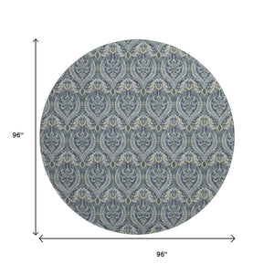 HomeRoots 8' Blue And Ivory Floral Round Rug – Washable, UV Protected, Durable, Ideal for Homes with Kids & Pets 649777