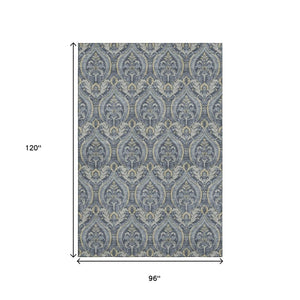 HomeRoots 8' X 10' Blue And Ivory Floral Area Rug - Stylish, Washable, UV-Protected for Elegant Living Spaces 649778