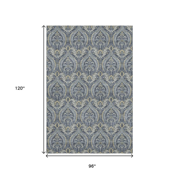 HomeRoots 8' X 10' Blue And Ivory Floral Area Rug - Stylish, Washable, UV-Protected for Elegant Living Spaces 649778