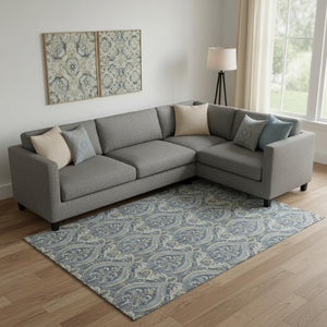 HomeRoots 8' X 10' Blue And Ivory Floral Area Rug - Stylish, Washable, UV-Protected for Elegant Living Spaces 649778