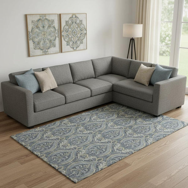 HomeRoots 9' X 12' Floral Area Rug in Blue & Ivory - Washable, Durable, UV Protected for High-Traffic Areas 649779