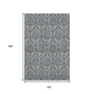 HomeRoots 10' Blue and Ivory Floral Area Rug - Washable, UV Protected, Durable for High-Traffic Homes & Kids 649780