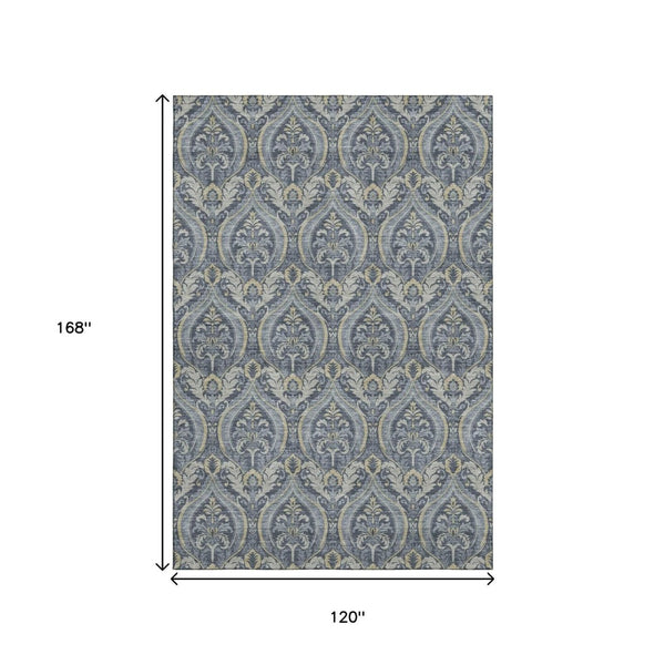 HomeRoots 10' Blue and Ivory Floral Area Rug - Washable, UV Protected, Durable for High-Traffic Homes & Kids 649780