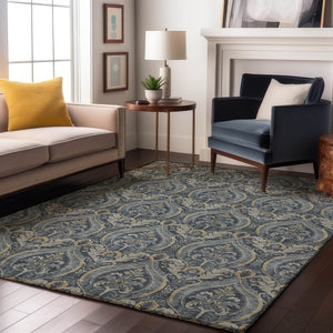 HomeRoots 10' Blue and Ivory Floral Area Rug - Washable, UV Protected, Durable for High-Traffic Homes & Kids 649780