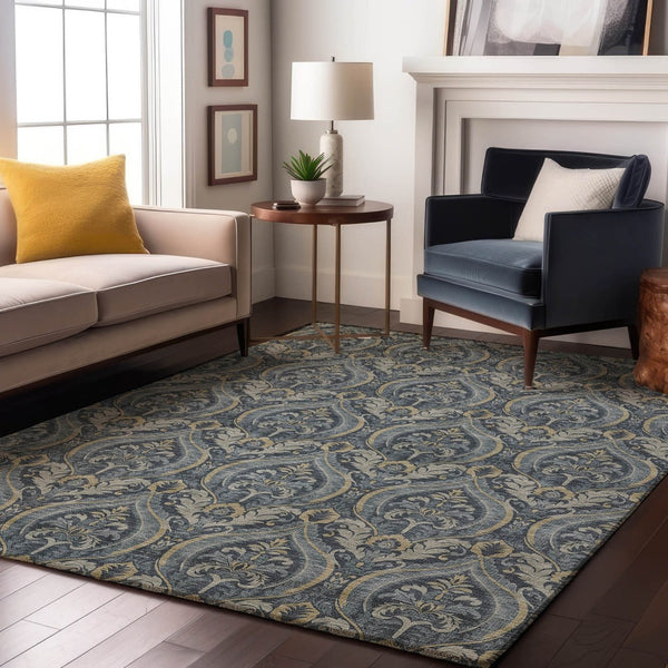 HomeRoots 10' Blue and Ivory Floral Area Rug - Washable, UV Protected, Durable for High-Traffic Homes & Kids 649780