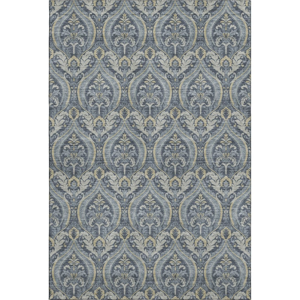 HomeRoots 10' Blue and Ivory Floral Area Rug - Washable, UV Protected, Durable for High-Traffic Homes & Kids 649780