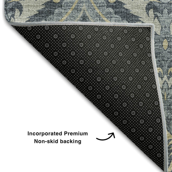 HomeRoots 10' Blue and Ivory Floral Area Rug - Washable, UV Protected, Durable for High-Traffic Homes & Kids 649780