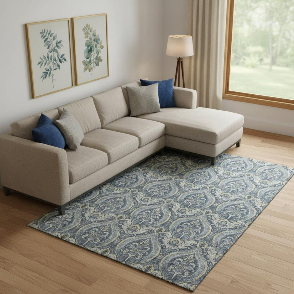 HomeRoots 10' Blue and Ivory Floral Area Rug - Washable, UV Protected, Durable for High-Traffic Homes & Kids 649780
