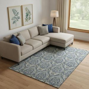 HomeRoots 10' Blue and Ivory Floral Area Rug - Washable, UV Protected, Durable for High-Traffic Homes & Kids 649780