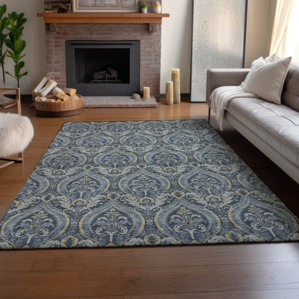 HomeRoots 10' Blue and Ivory Floral Area Rug - Washable, UV Protected, Durable for High-Traffic Homes & Kids 649780