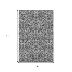 HomeRoots 5' X 8' Gray and Ivory Floral Area Rug - Washable, UV Protected, Stain-Resistant, Non-Slip Backing 649782
