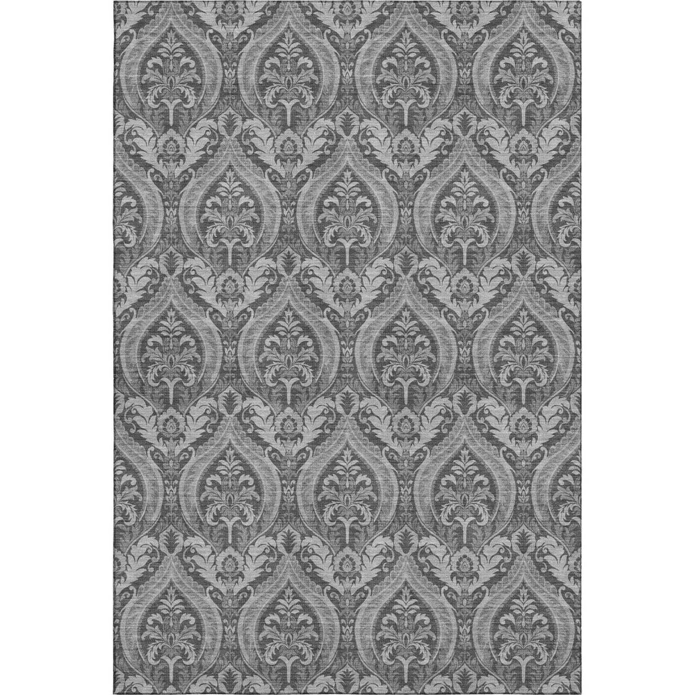 HomeRoots 5' X 8' Gray and Ivory Floral Area Rug - Washable, UV Protected, Stain-Resistant, Non-Slip Backing 649782