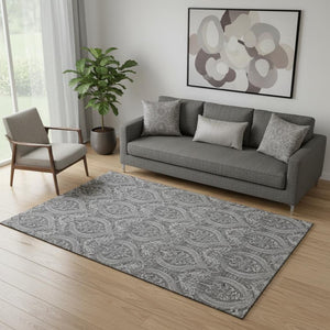 HomeRoots 5' X 8' Gray and Ivory Floral Area Rug - Washable, UV Protected, Stain-Resistant, Non-Slip Backing 649782
