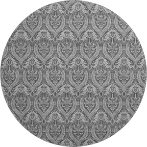 HomeRoots 8' Gray And Ivory Floral Washable Round Rug – Durable, Stylish, UV-Protected for High-Traffic Areas 649783