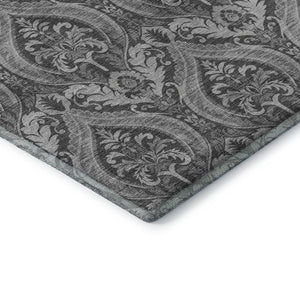 HomeRoots 8' Gray And Ivory Floral Washable Round Rug – Durable, Stylish, UV-Protected for High-Traffic Areas 649783