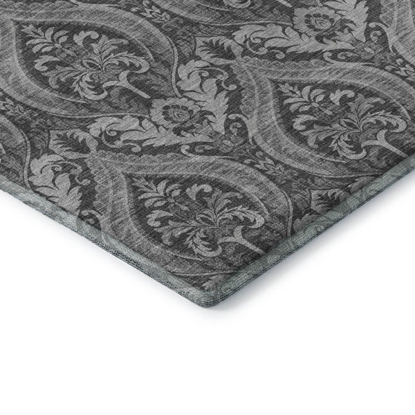 HomeRoots 8' Gray And Ivory Floral Washable Round Rug – Durable, Stylish, UV-Protected for High-Traffic Areas 649783