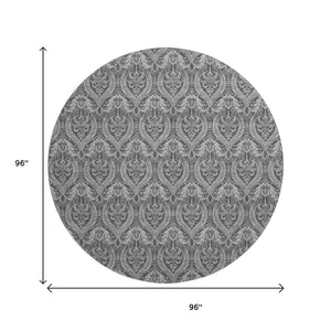 HomeRoots 8' Gray And Ivory Floral Washable Round Rug – Durable, Stylish, UV-Protected for High-Traffic Areas 649783