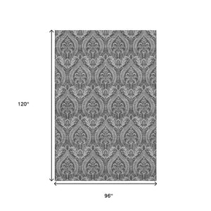 HomeRoots 8' X 10' Stylish Gray and Ivory Floral Washable Area Rug with UV Protection for Busy Homes 649784