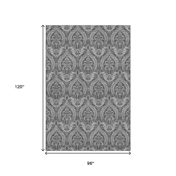 HomeRoots 8' X 10' Stylish Gray and Ivory Floral Washable Area Rug with UV Protection for Busy Homes 649784