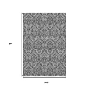 HomeRoots 9' Gray and Ivory Floral Washable Area Rug - Durable, Stain-Resistant, UV Protected for High-Traffic Homes 649785