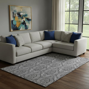 HomeRoots 9' Gray and Ivory Floral Washable Area Rug - Durable, Stain-Resistant, UV Protected for High-Traffic Homes 649785
