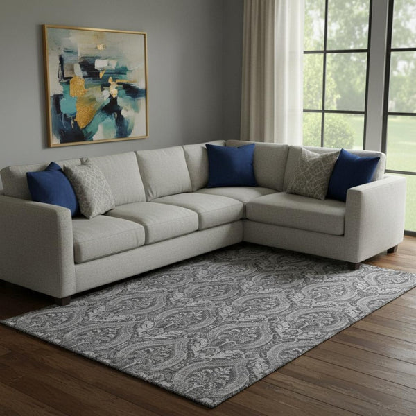 HomeRoots 9' Gray and Ivory Floral Washable Area Rug - Durable, Stain-Resistant, UV Protected for High-Traffic Homes 649785