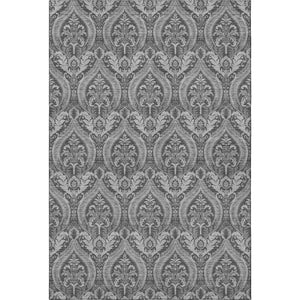 HomeRoots 9' Gray and Ivory Floral Washable Area Rug - Durable, Stain-Resistant, UV Protected for High-Traffic Homes 649785