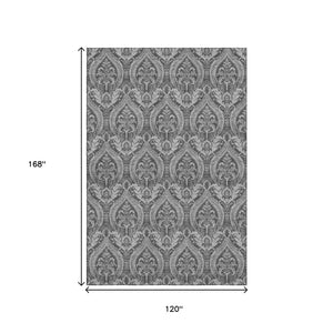 HomeRoots 10' Gray and Ivory Floral Area Rug - Washable, UV-Protected, Durable Design for High-Traffic Spaces 649786